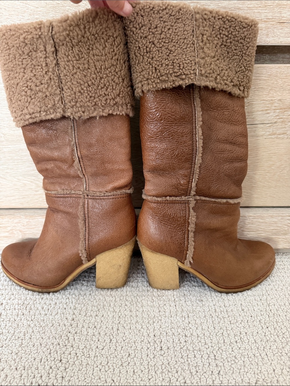 PRADA Classic Tall Brown Shearling-Lined Women’s Boots, Western Boho, Country - Picture 4 of 9